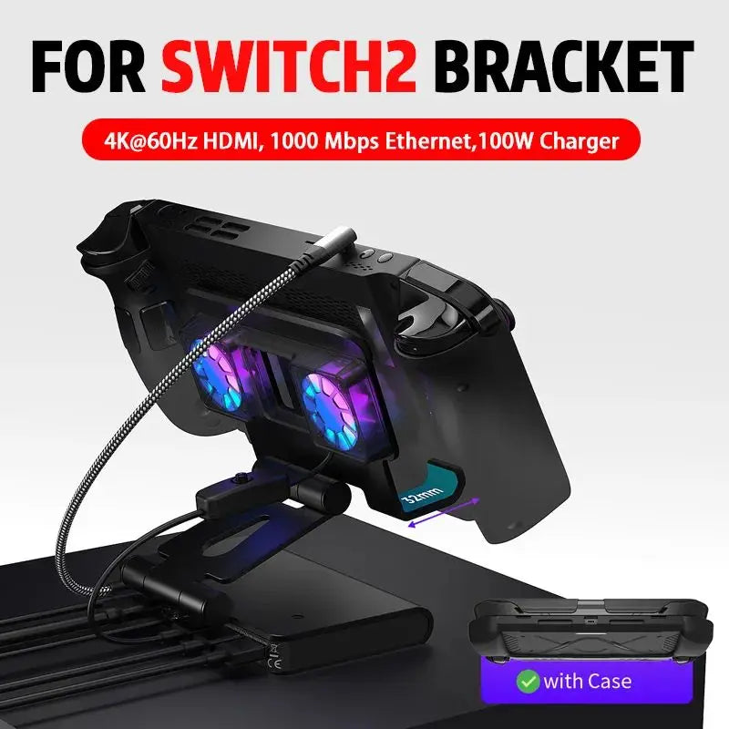 6 In 1 Rgb Dual Fans Docking Station for Rog Ally Steamdeck Game Console Dock Adjustable Height Dock Bracket with Hdmi 4K 60Hz