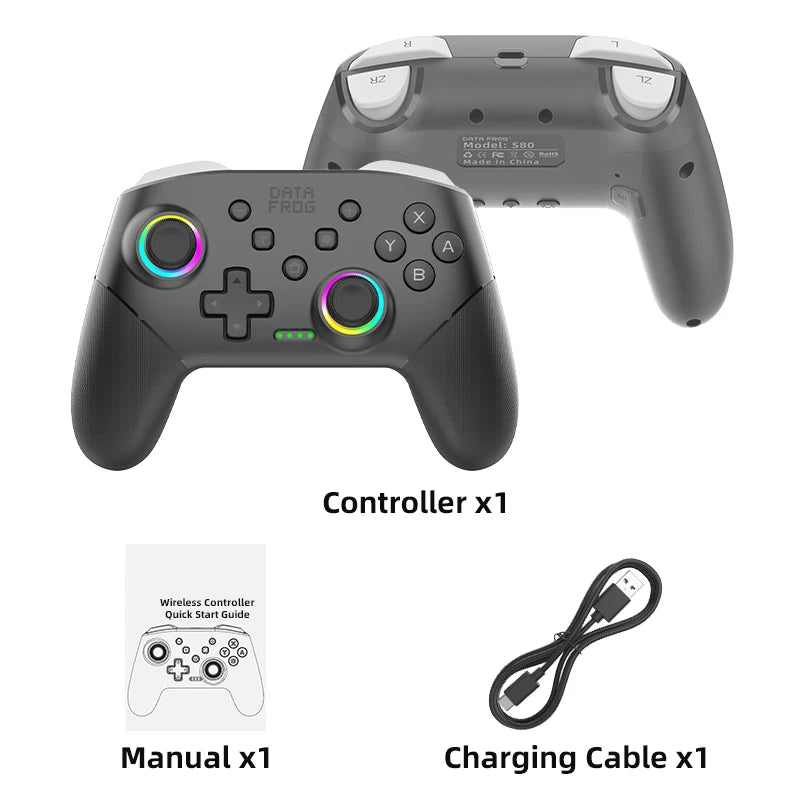 DATA FROG Wireless Pro Controller Universal Gamepad for Console with Gyro Sensor Dual Vibration Rechargeable Joystick