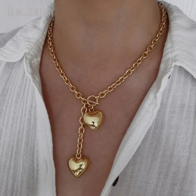 10pcs Gold Color Lariat Love Spike Heart Y Necklace Layering Dainty Paperclip Chain Jewelry