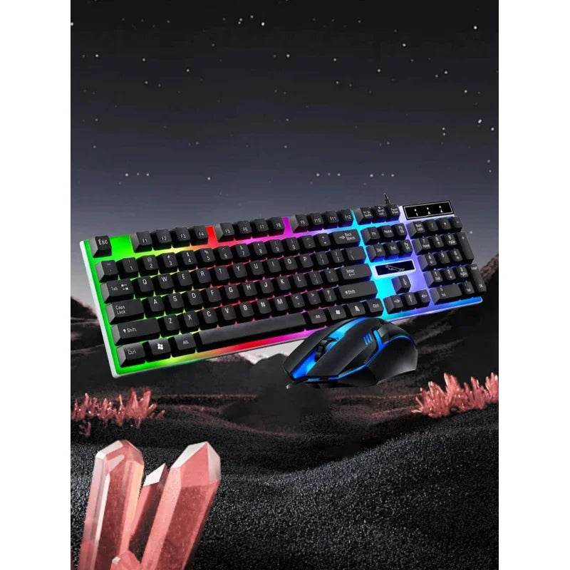 Glow Mechanical Feel Wired Keyboard and Mouse Set, ergonomic design, suitable for both gaming and office use
