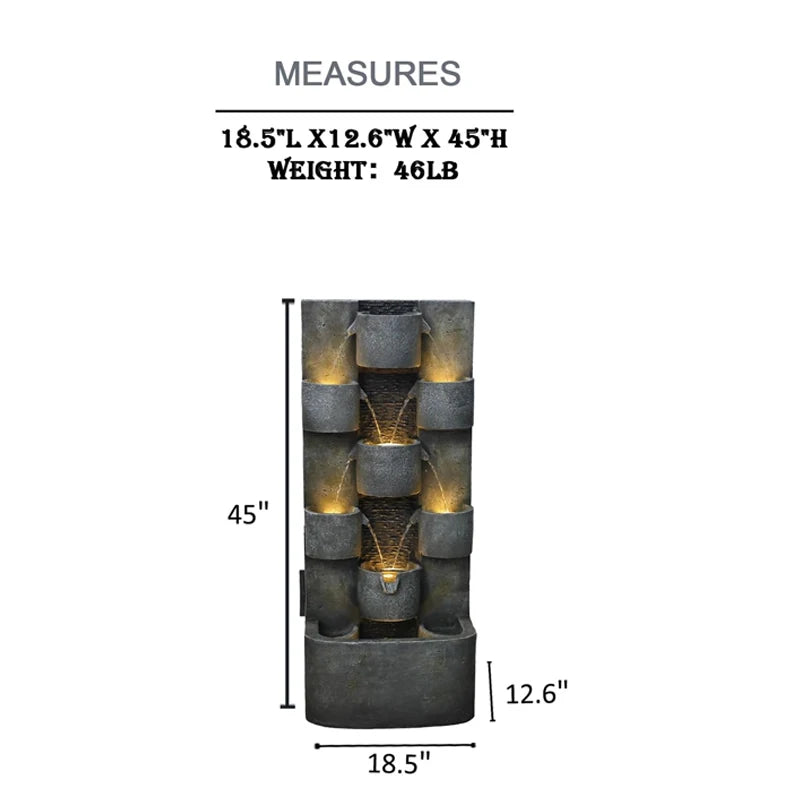 Garden Ornaments Outdoor Indoor Waterfall Floor-Standing Fountains with LED Lights for Yard Patio Backyard and Home Art Decor