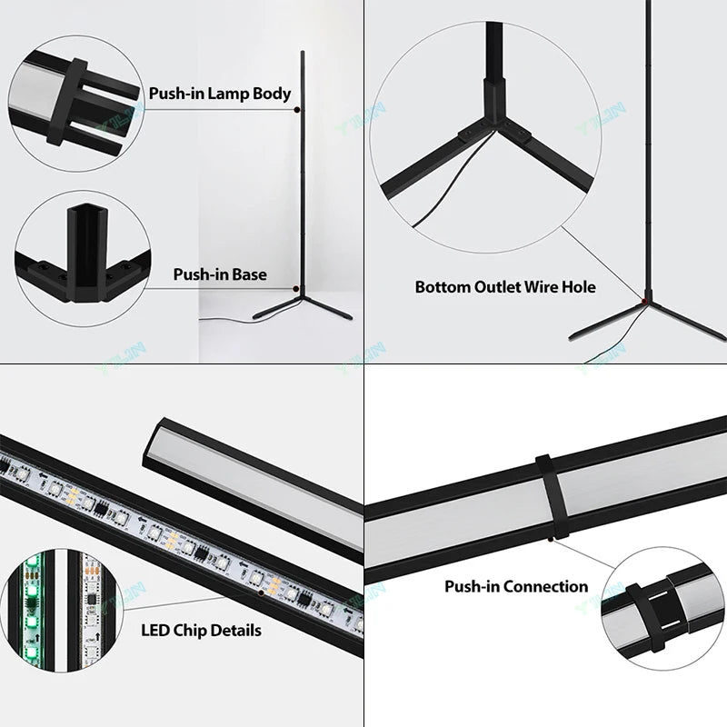 Heightening 180CM Smart Floor Lamp RGBIC Tuya Smart APP Remote Control Nordic Stand Floor Mood Light For Game Room Decoration