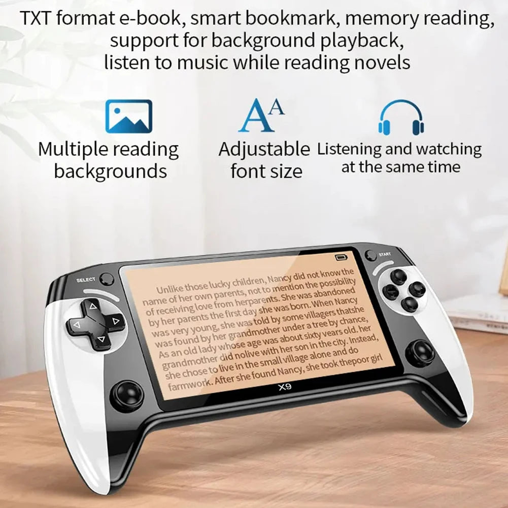 X9 Handheld-Spielekonsole 1500 mAh 5,5-Zoll-HD-Bildschirm Tragbarer Mini-Retro-Game-Player Typ-C-Aufladung mit 360 ° Anti-Rutsch-Joystick
