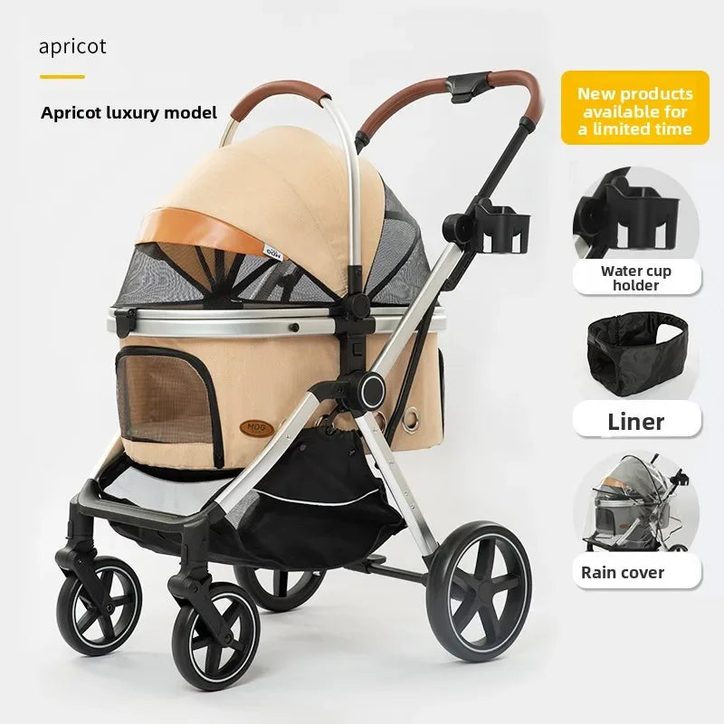 Luxury Pet Stroller Foldable Detachable Dog Cat Carrier for Medium Pets Outdoor Walking