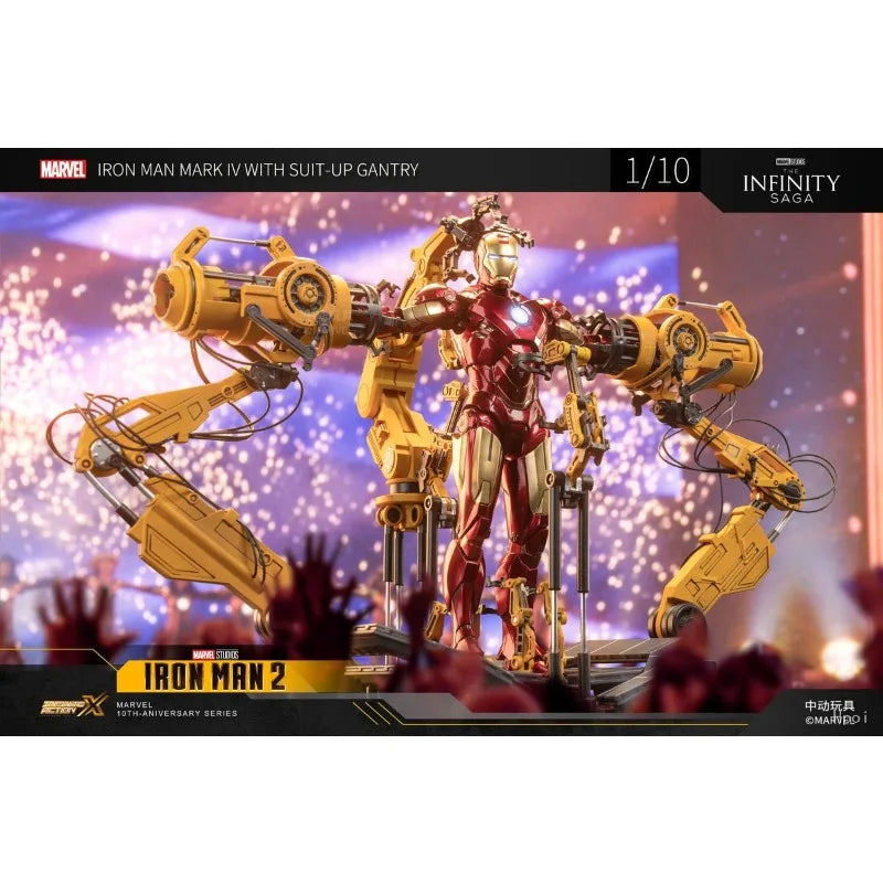 Original ZD TOYS MARVEL Iron Man 2 Iron Man MK4&SUIT-UP GANTRY Anime Figure Toys Model Collection