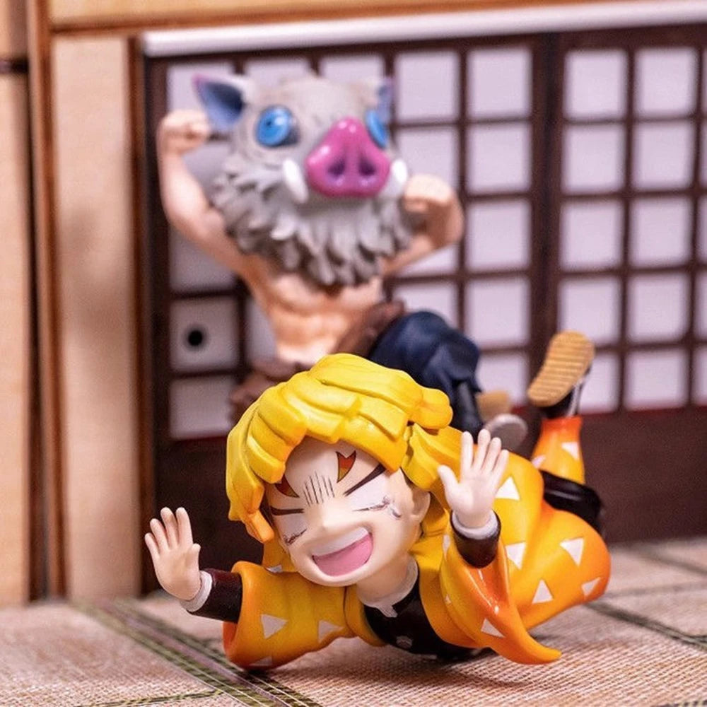 Anime kimetsu No Yaiba Agatsuma Zenitsu Figure Parga Cute Two Expressions  PVC Q Version Sitting Model Doll Toy Action 10CM