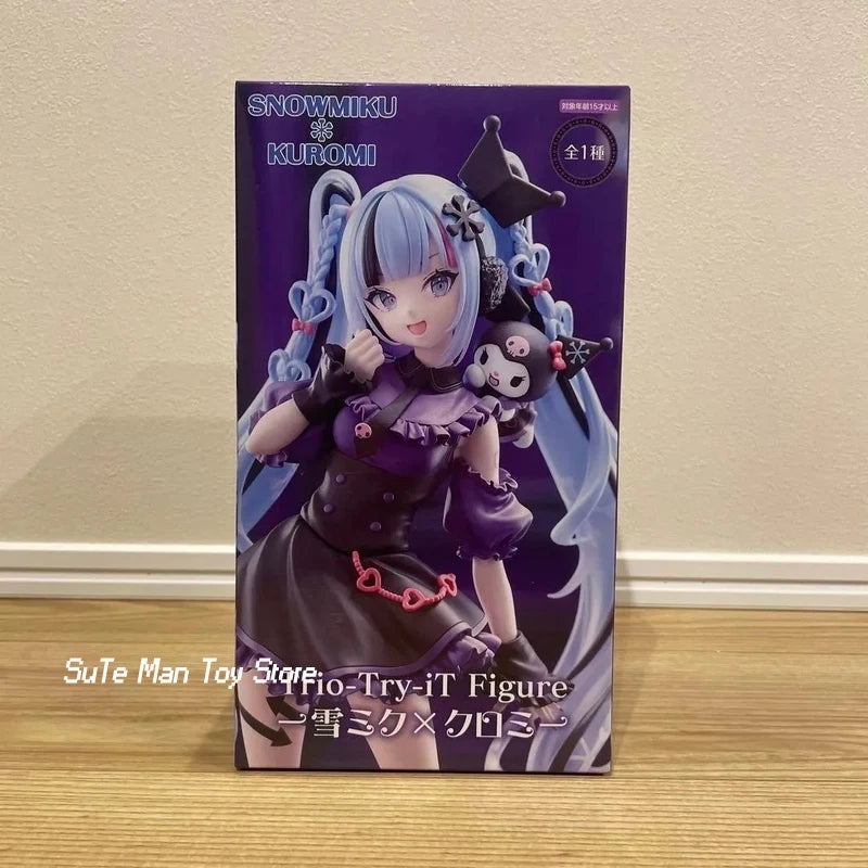 Genuine FuRyu Hatsune Snowmiku Kuromi Action Figure Trendy Doll Garage Kit Desktop Ornament Decoration Toy Girl Birthday Gift