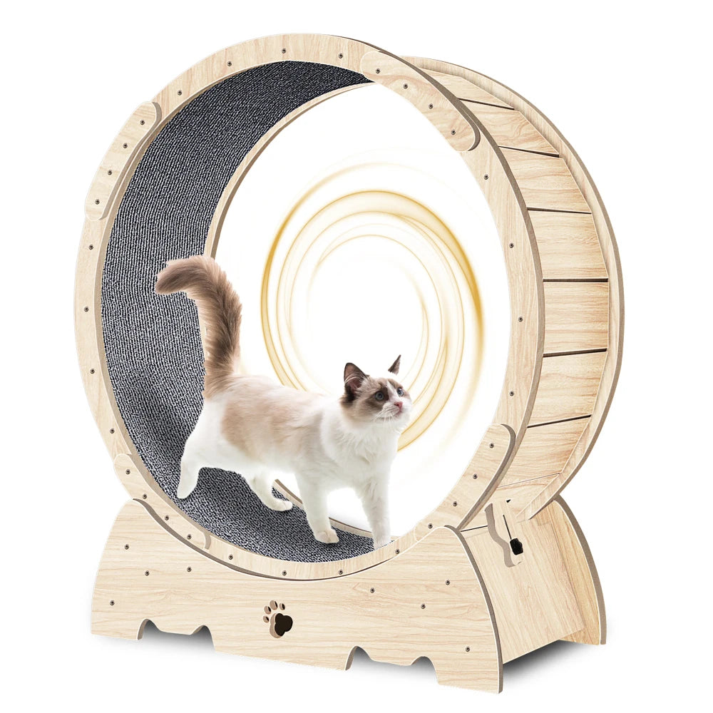 Cat Exercise Wheel For Indoor Cats, Cat Running Wheel With Carpeted Runway, 41" Natural Wood Color
