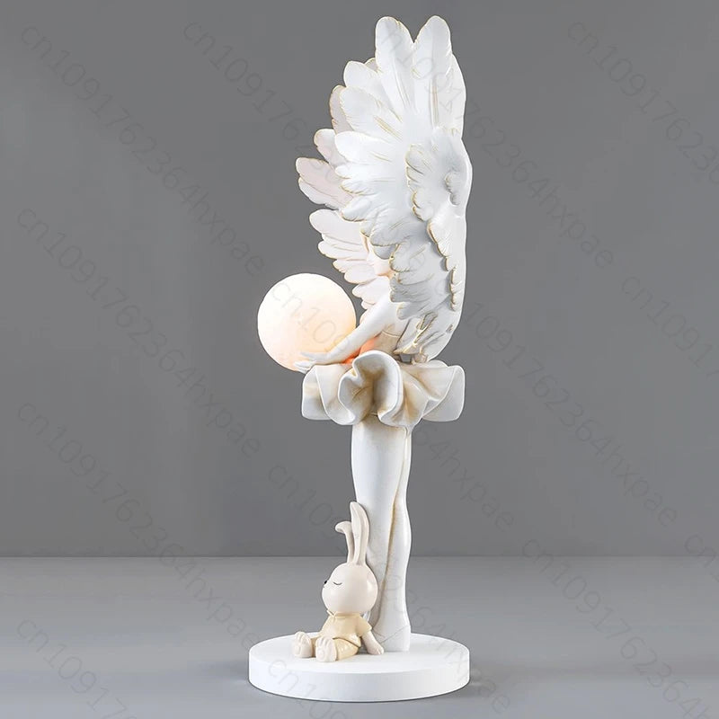 Elegant AngelGirl with Lighting Floor Sculpture Living Room Stylish Statue Angel Standing Ornaments Home Interior Decor Figurine
