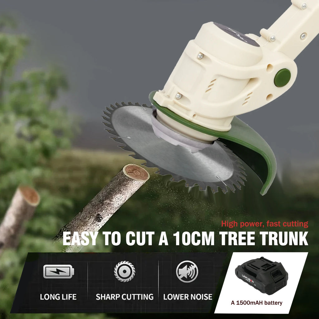 Akku-Rasentrimmer, elektrischer Rasenmähergriff, 21 V-D, 500 W, Unkrautvernichter mit Hilfsrädern, 1500 mAh Akku für den Garten