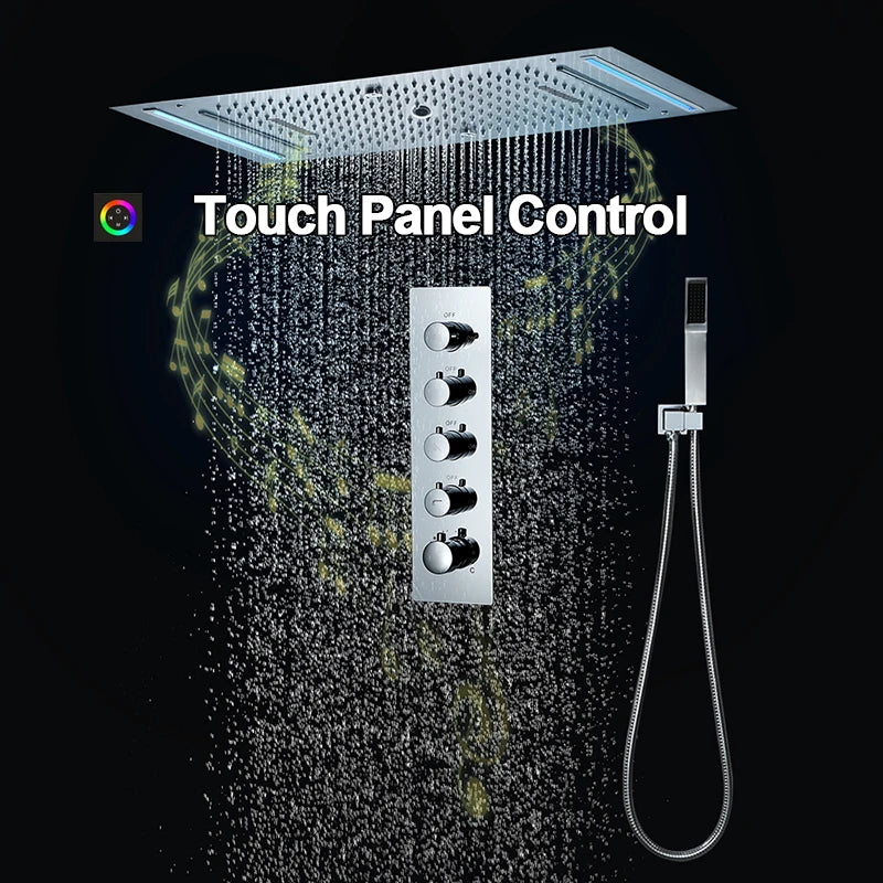 M Boenn 4 Functions Shower System Set Embedded Ceiling 638*338mm LED Shower Head Rainfall Bathroom Faucets Thermostatic Diverter