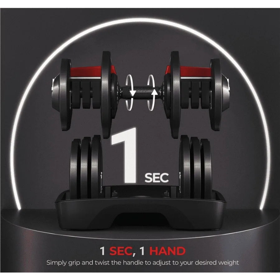 490 Pfund Schnellverstellbares Hantelset für das Heim-Fitnessstudio, 2er-Set, schwarz-rot, verstellbare Hanteln für Krafttraining, kompaktes Design