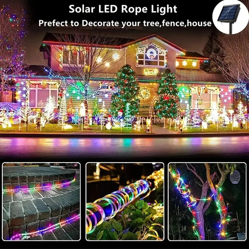7M/12M/22M/32m Outdoor Solar Tube Rope Led Light Garden Christmas Decoration Fairy String Light Outdoor Wedding Party Led Lamp