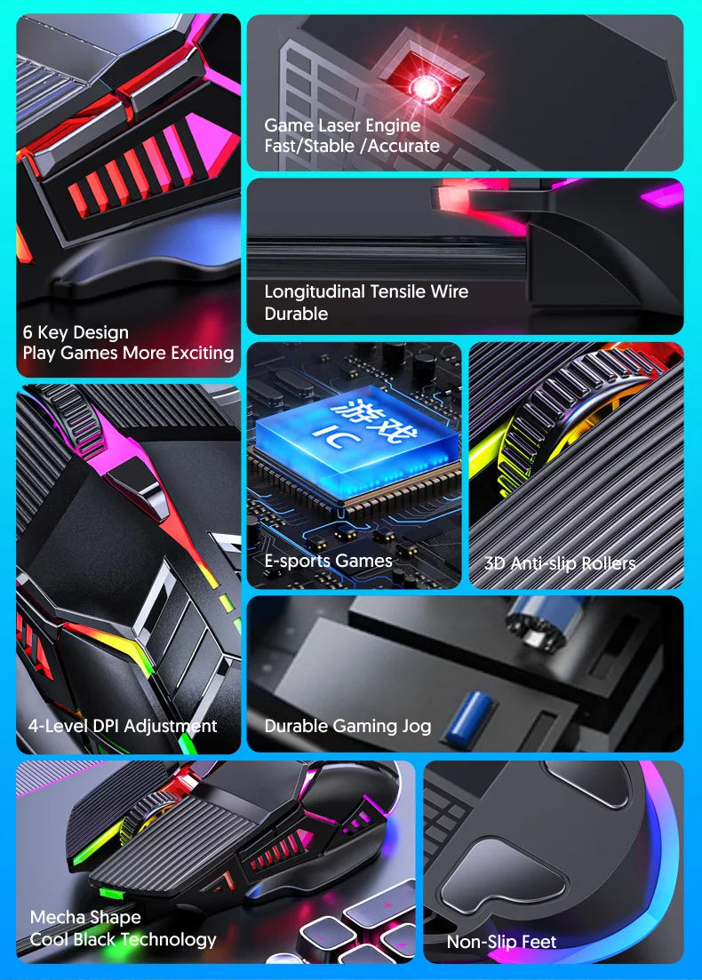 Gaming Mouse Ergonomic 5500 DPI USB Computer Mouse Gamer RGB Mice Macro Programming Mechanical Mouse For Game Computer Laptop
