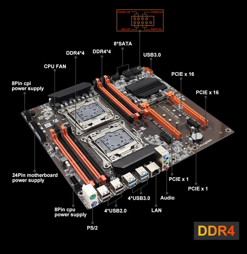 MOUGOl X99 Dual CPU Gaming Motherboard Set lntel Xeon E5 2680 V4&DDR4 64GB (4*16GB) LGA2011-3 M.2 NVME for Server Computer Host