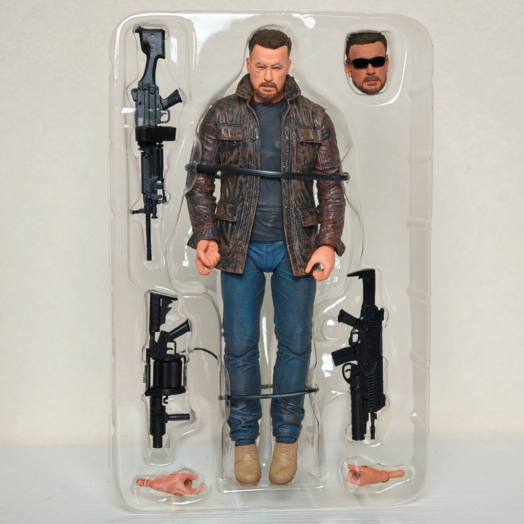 NECA Terminator Dark Fate T-800 Arnold Schwarzenegger Action Figure With Exchangeable Head & Multiple Guns Weapons Toy Gift