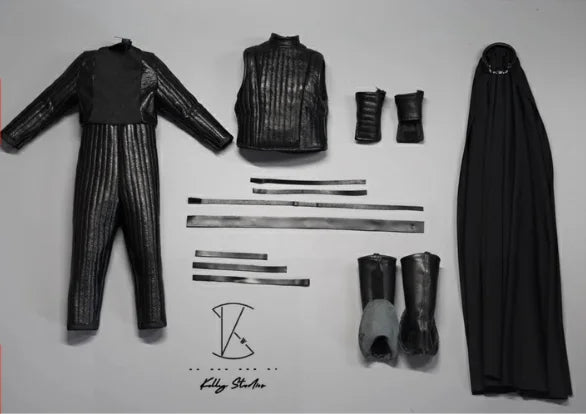Kelly Studio KS-100 1/6 Men Soldier Black Samuari Mini Cloak Bodysuit Darth Vader Leather Clothes Set Fit 12'' HT Action Figure