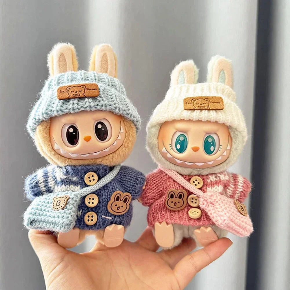 For 15-17 cm v1v2 Labubu Clothes outfit Labubu Sitting Party Bear Label Scarf Hat Bag Dolls Accessories Cute Decoration