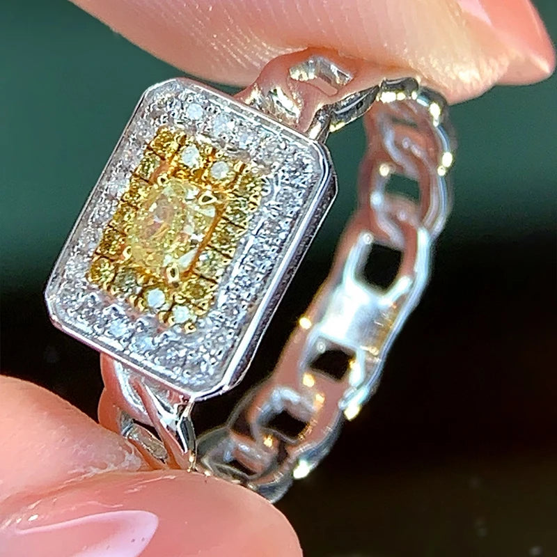 Aazuo Echt Gelbe Diamanten Weiße Diamanten 0,40 ct 18K Gold Quadrat Ring Gehobenen Trendy Senior Party Senior Anpassen Edlen Schmuck