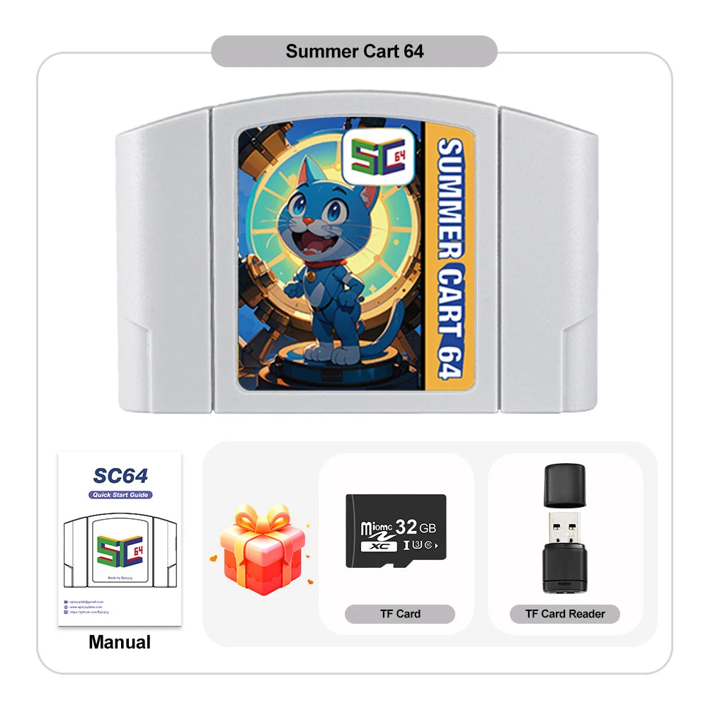 TicKnot 6TG SC64 Game Card SummerCart 64 For Nintendo 64 Game Console 32GB TF Card Built In 5400+ N64/SFC/SNES/NES/GB/GBC Games