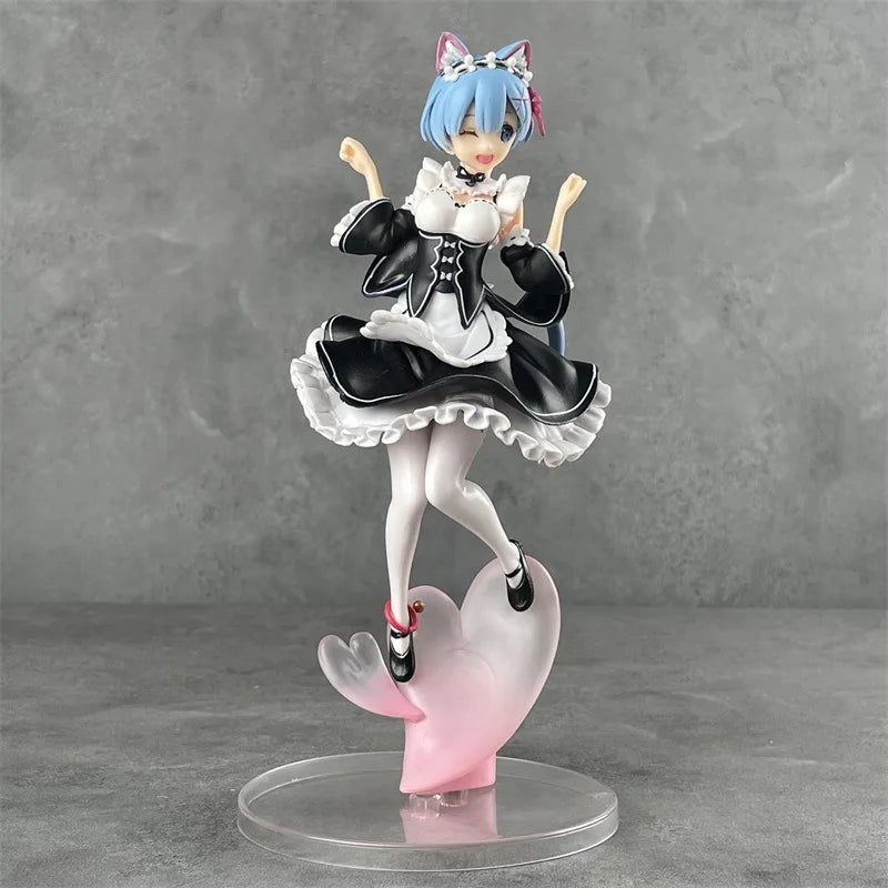 1/7-teiliges Set Anime Re: Leben in einer anderen Welt von Zero Rem Cat Ear Ver. Komplette PVC-Actionfigur Sammlermodell Spielzeugpuppe
