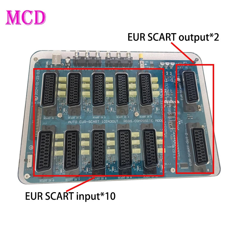 EU Scart Splitter 10 In 3 Out Distributor Auto RGBS Video Converter Switcher Board for MD/SFC/PS 123/SSDC/Wii EU Plug 2024 Newes