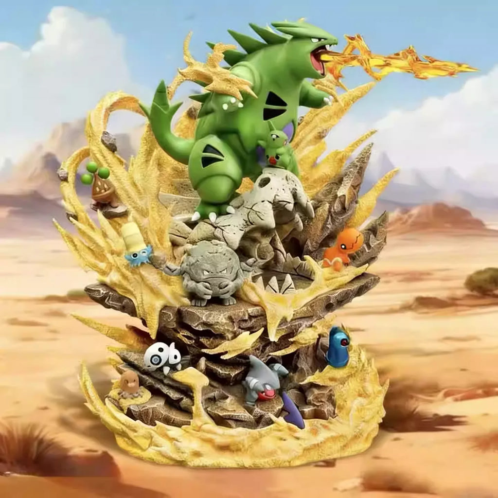 New Tyranitar figure Anime Figures Sand Series Family Figurine Tyranitar Sandstorm Scene Pvc Stutue Collection Model Toys Gift