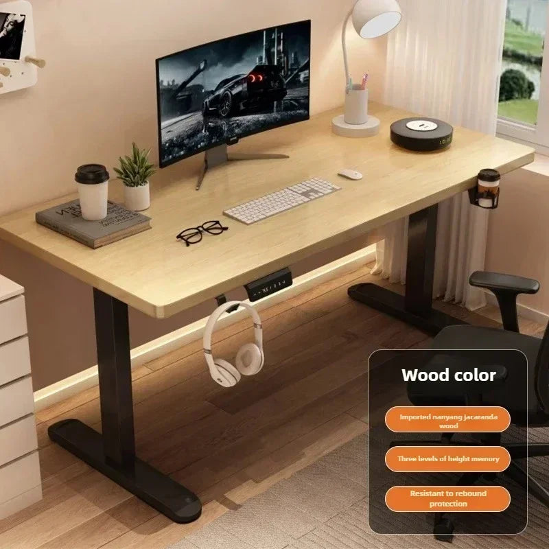 Solid Wood Electric Lifting Table, Intelligent Computer Table, Home Study Desk, Office Desk, Gaming Table, Bedroom Workbench