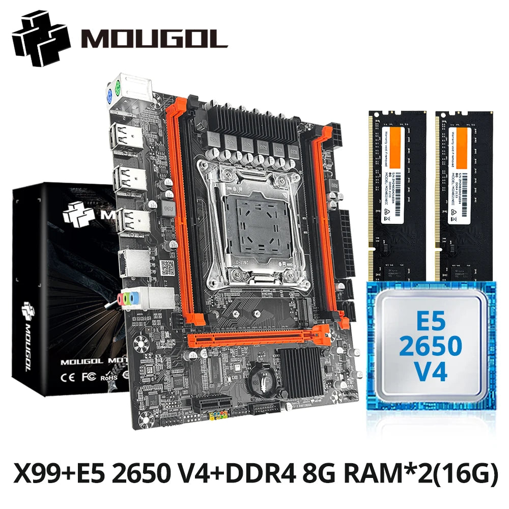 MOUGOL X99 Gaming-Motherboard-Kit mit Xeon E5 2650 V4 CPU und Dual Channel DDR4 16G (2*8G) 2133MHz M.2 NVME für Desktop-Computer