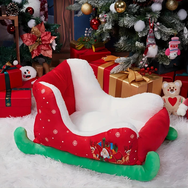 Christmas Dog Bed Red Christmas Sleigh Pet Bed Plush Indoor Outdoor Dog Sofa Bed Washable Holiday Themed Pet Nest for Cats Dogs