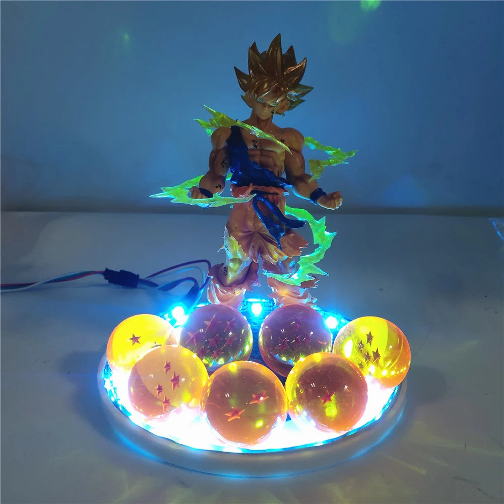 Dragon Ball Anime Son Goku Super Saiyan with Ball Lamp Led Bulb Action Figures Model Figurine Figure & Base & Lamp DIY Toys