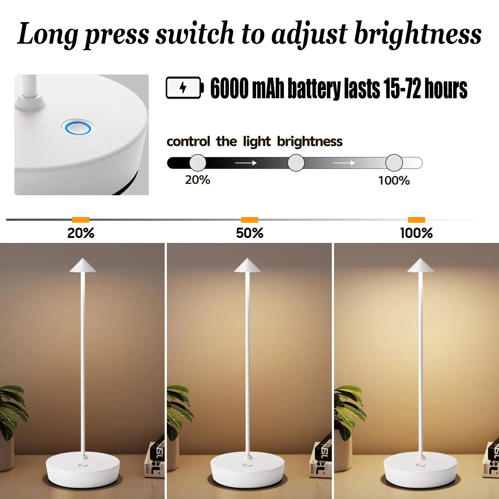 LED Mushroom Spike Table Lamp Touch Tri-Color Dimmable Desktop Decor Lamp Rechargeable Table Lamp Bar Hotel Atmosphere Lighting