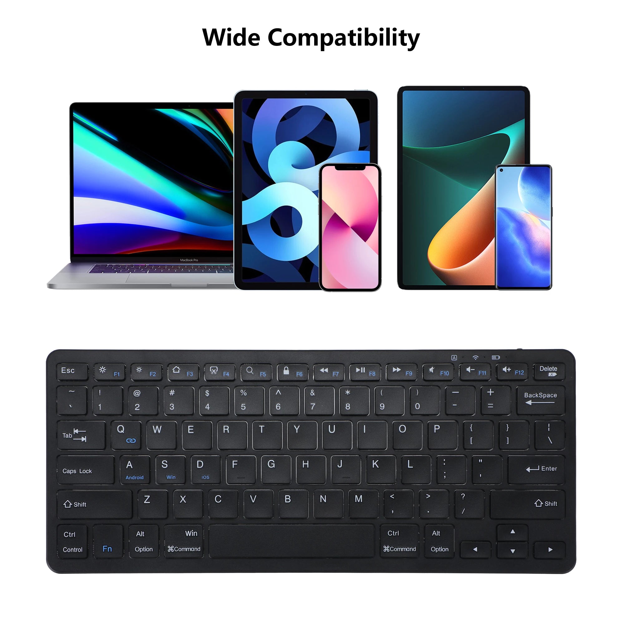 Ultra-thin Bluetooth Keyboard, Rechargeable Wireless Keyboard for iPad Pro Mini Air Tablet, iPhone, Samsung, Android Smartphone