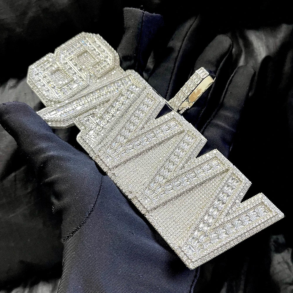 BIG Customized Letters Name Iced Out Pendant Necklaces For Men Women Bling Zircon Necklace Hip Hop Jewelry Copper