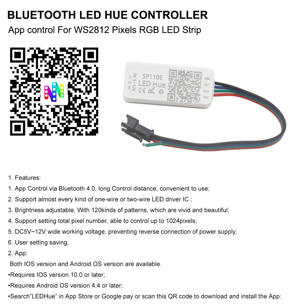 WS2812B Led Strip With SP110E USB Bluetooth Controller WS2812 30/60/144 Pixels/m RGB Individually Addressable LED Light Kit DC5V