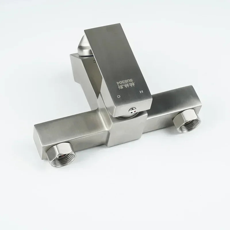 304 stainless steel square shower three-way valve, hot and cold bathroom bathtub, concealed shower faucet