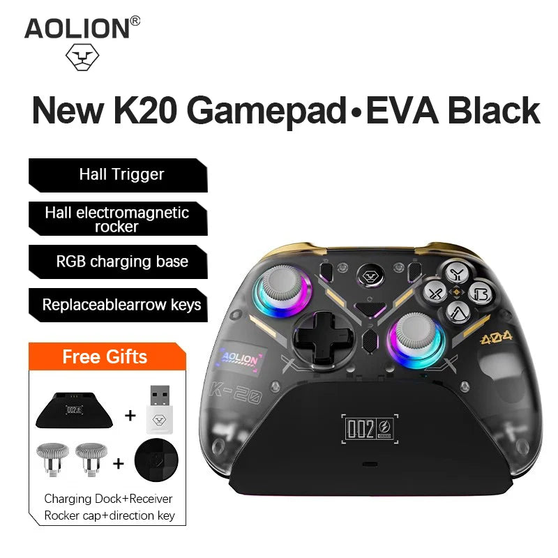 Aolion K20 RGB Wireless Gaming Controller Hall Effect Joystick Trigger For Nintendo Switch 2/PC/Phone With Charging Dock Gamepad
