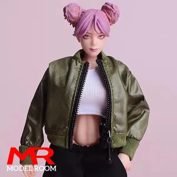 ATStory 1/12 Female Short T-shirt Zipper Jacket Clothes Model Fit 6'' SnailShell SHF ML Romankey Soldier Action Figure Body Doll