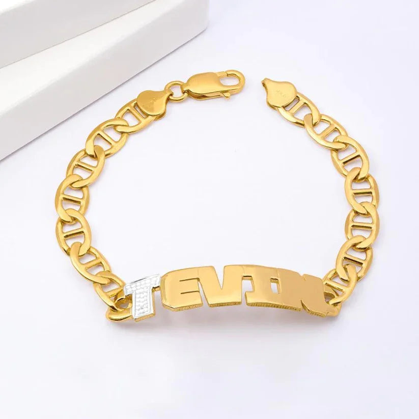 DHQH Personalisiertes Namensarmband, 18 Karat Gold, doppelte Beschichtung, Hip-Hop-Schmuck aus Edelstahl, Goldkette, bestes Geschenk für Herren