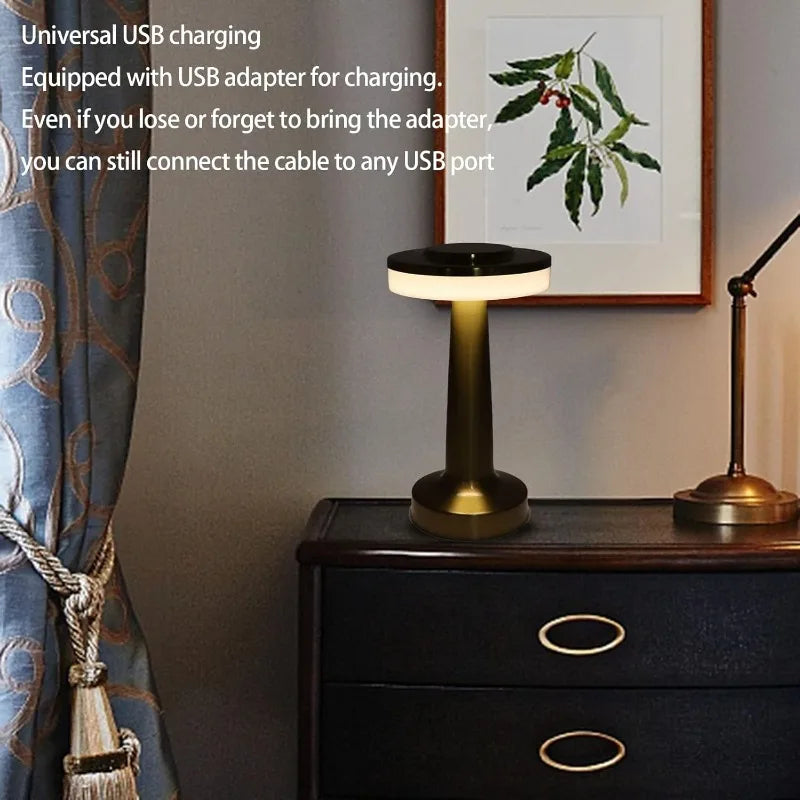 Metal Desk Lamp USB Rechargeable Portable Mood lig Touch Table Lamp Bedside Night Light for Bar KTV Hotel Coffee Shop Bedroom
