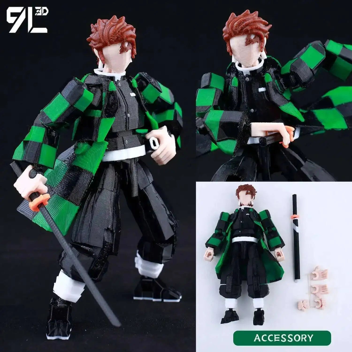 9L3D-gedruckter Dämonentöter AKAZA Tanjiro Kamado Lucky Dummy 13 bewegliche Gestaltwandler-Actionfiguren Schaufensterpuppenspielzeug für Anime-Fans
