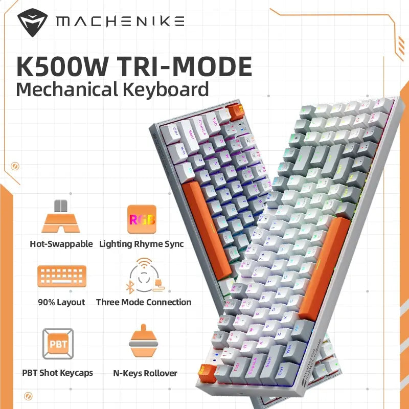 Machenike K500W Kabellose mechanische Tastatur, Hot-Swap-fähig, Tri-Mode, 94 Tasten, RGB-Gaming-Tastatur mit Hintergrundbeleuchtung für PC, Gamer, Laptop