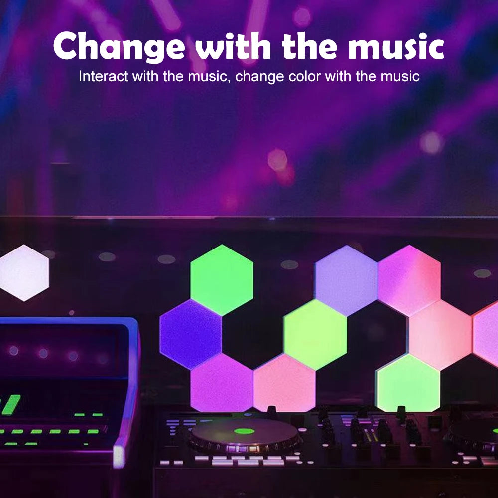 LED Hexagon Night Lights Smart Home Gaming Wall Lights Remote Control LED Panels Light Music Sync For Gaming Room Decor