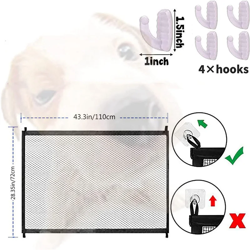 2X Pet Safety Guard Mesh Dog Gate,Pet Gate Magic Gate For Dogs, Folding Safety Gates Install Anywhere Wide Safety-ABQU