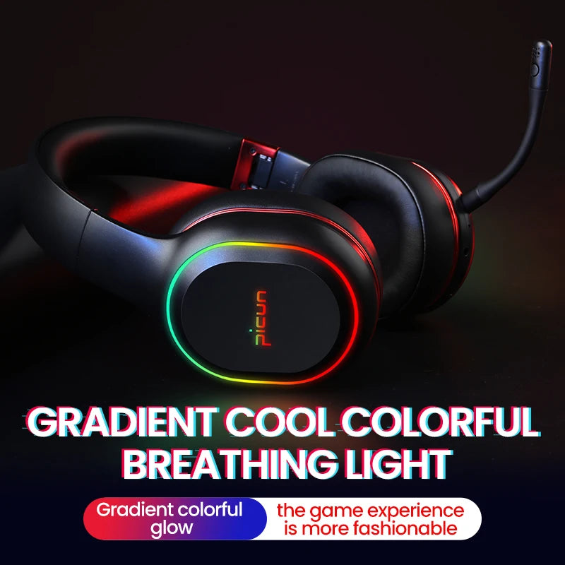 Picun P80X Gaming Headphones Wireless Headset With Mic RBG Light Vibration Bluetooth Hi-Fi Earphone For PS4 PS5 PC Switch 30H