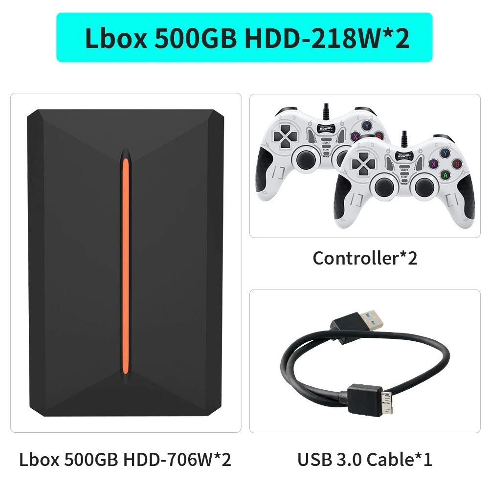 Launchbox 500GB External Game Hard Drive Retro Game Console for PS4/PS3/PS2/PS1/Wii/Wiiu/N64 with 3700+ Games for WIN PC/Laptop