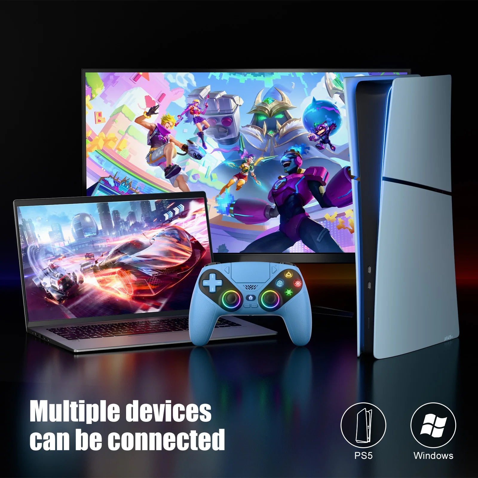 Gaming Controllers for PS5 Pro/Slim Gamepad Hall Effect Triggers RGB Controller Turbo Vibration Touch Programmable Button Handle