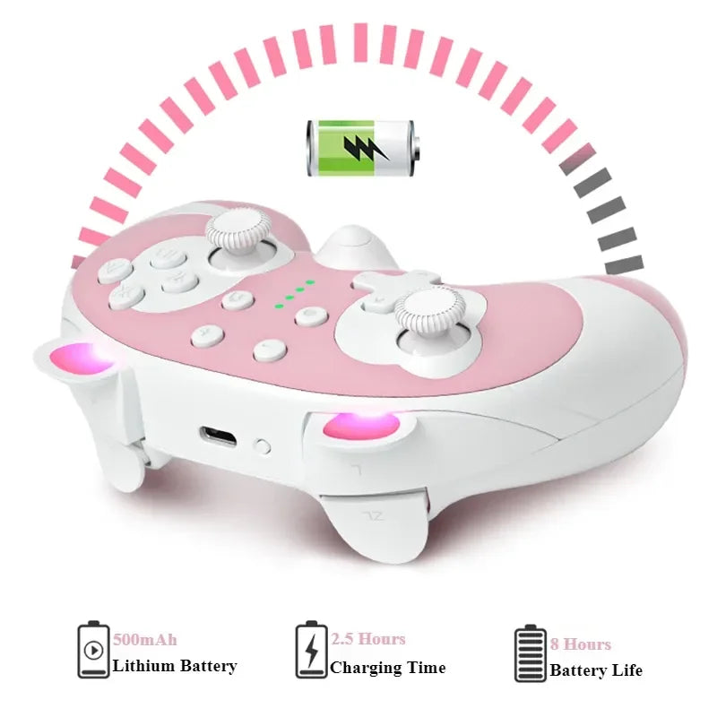 Kawaii Cartoon Style Wireless Bluetooth Gamepad Pink Game Controller for PC&Switch& Switch Lite Girls Gift Gamer Accessories