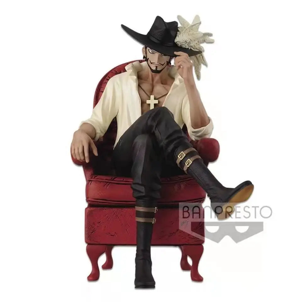 Bandai One Piece Dracule Mihawk Seven Warlords Sitting on Sofa Official Prize Figure PVC Action Model for Collectors Display