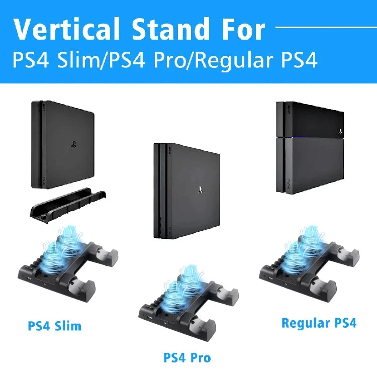 DATA FROG Vertikaler Lüfterständer für PS4 PS4 Slim PS4 PRO-Konsole Dual-Controller LED-Ladestation für Playstation 4 